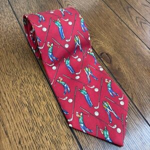 Vintage Chaps Ralph Lauren Men's Necktie Red Blue/Green Golfers Silk
